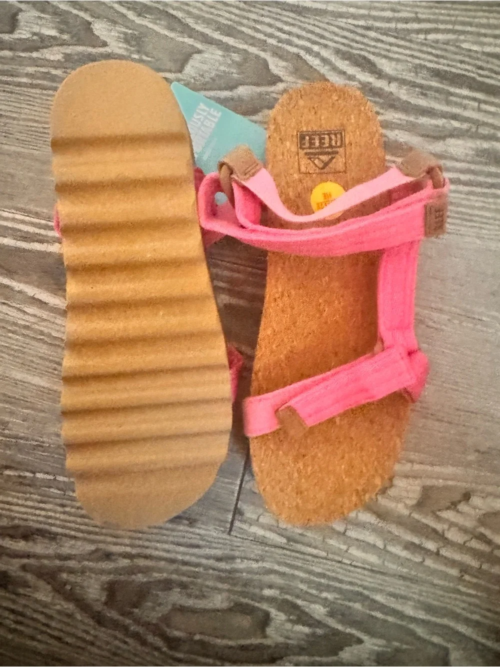 Reef Kids Neon Pink Adjustable Cork-Insole Sandals